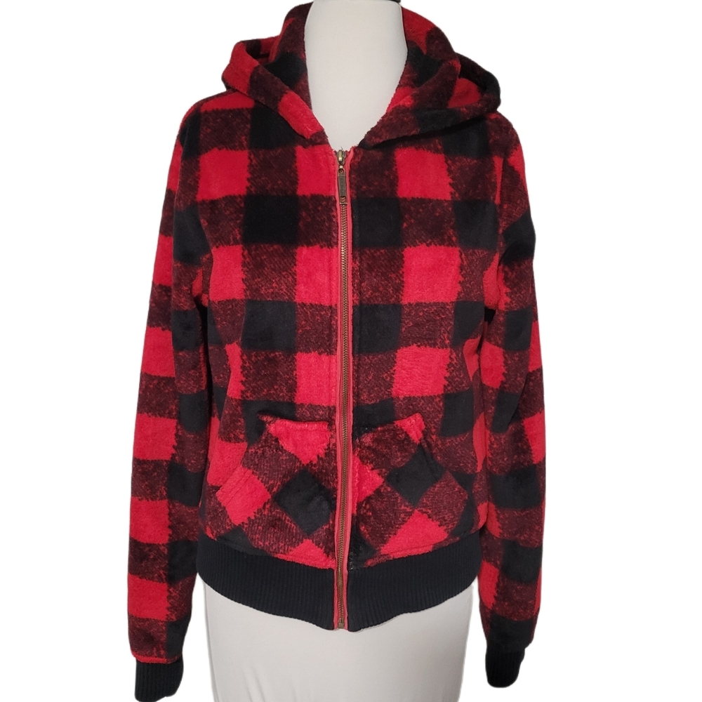 Red and Black Plaid Hoodie Jacket Size Large